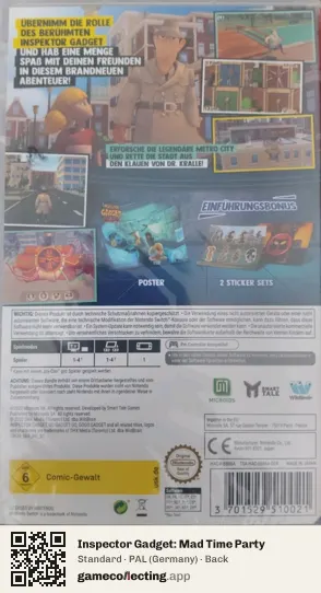 Inspector Gadget: Mad Time Party Nintendo Switch, Germany box back
