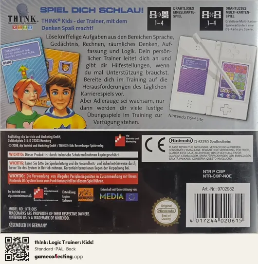 th!nk: Logic Trainer: Kids! Nintendo DS, PAL box back