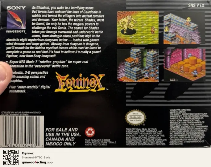 Equinox Super Nintendo Entertainment System, NTSC box back