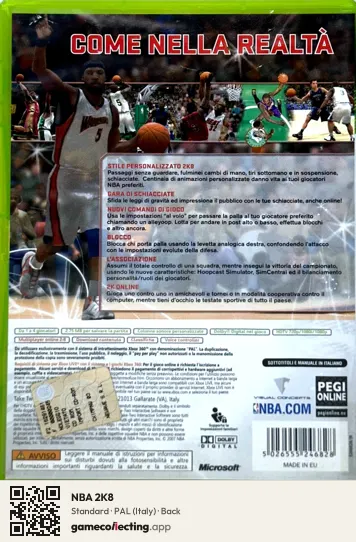 NBA 2K8 Xbox 360, Italy box back