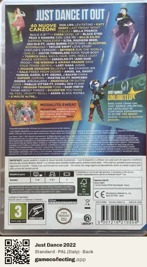 Just Dance 2022 Nintendo Switch, Italy box back