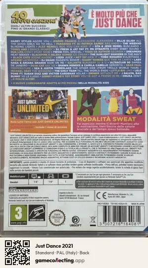 Just Dance 2021 Nintendo Switch, Italy box back