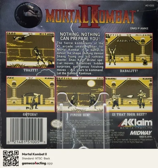Mortal Kombat II Game Boy, NTSC box back