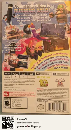 Runner3 Nintendo Switch, NTSC box back