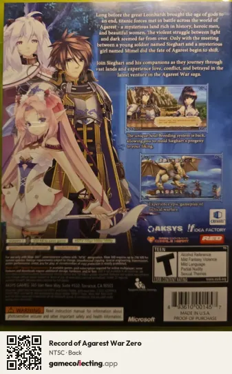 Record of Agarest War Zero Xbox 360, NTSC box back