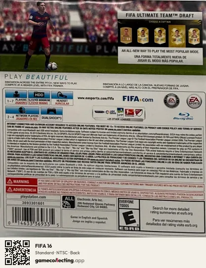 FIFA 16 PlayStation 3, NTSC box back