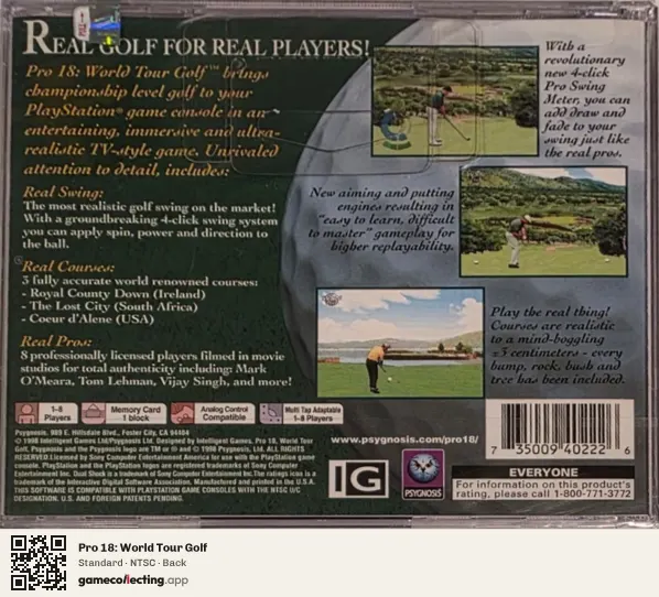 Pro 18: World Tour Golf PlayStation, NTSC box back