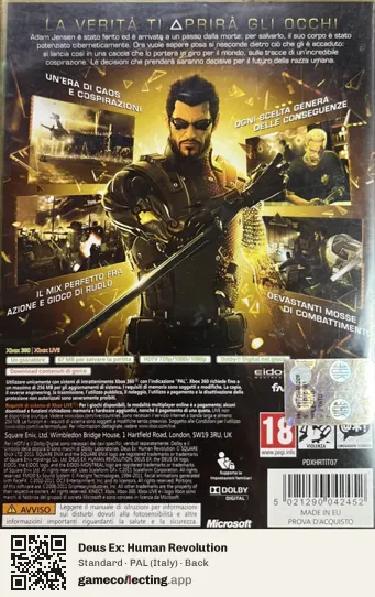 Deus Ex: Human Revolution Xbox 360, Italy box back