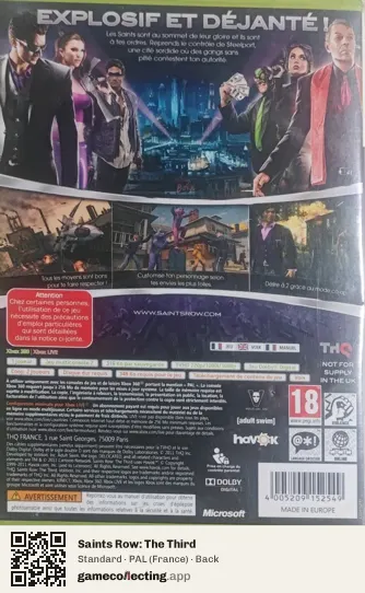 Saints Row: The Third Xbox 360, France box back