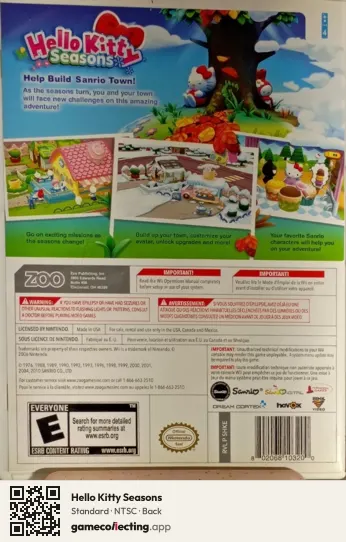 Hello Kitty Seasons Nintendo Wii, NTSC box back