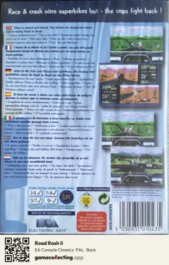 Road Rash II Sega Mega Drive / Genesis, PAL box back