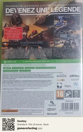 Destiny Xbox 360, France box back