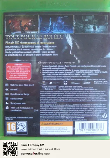 Final Fantasy XV Xbox One, France box back