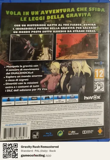 Gravity Rush Remastered PlayStation 4, Italy box back