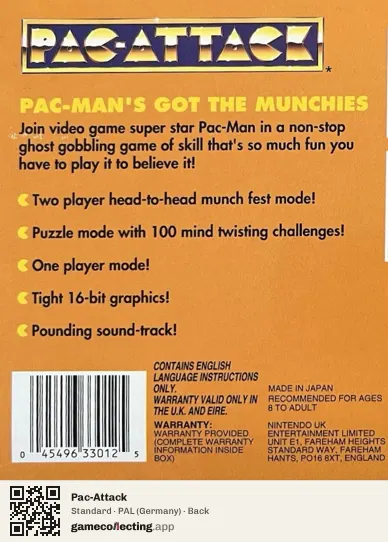 Pac-Attack Super Nintendo Entertainment System, Germany box back