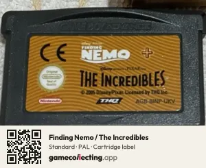 Finding Nemo / The Incredibles Game Boy Advance, PAL cartridge label