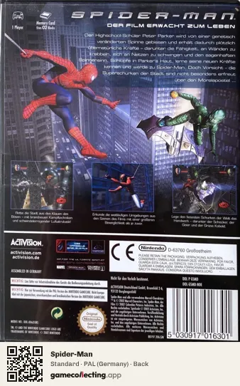Spider-Man Nintendo GameCube, Germany box back
