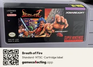 Breath of Fire Super Nintendo Entertainment System, NTSC cartridge label