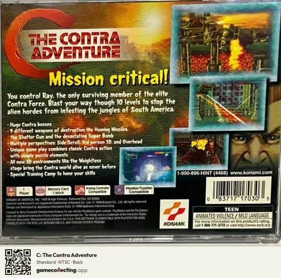 C: The Contra Adventure PlayStation, NTSC box back
