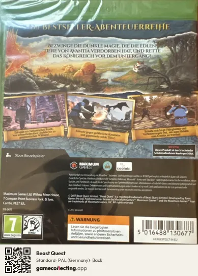 Beast Quest Xbox One, Germany box back