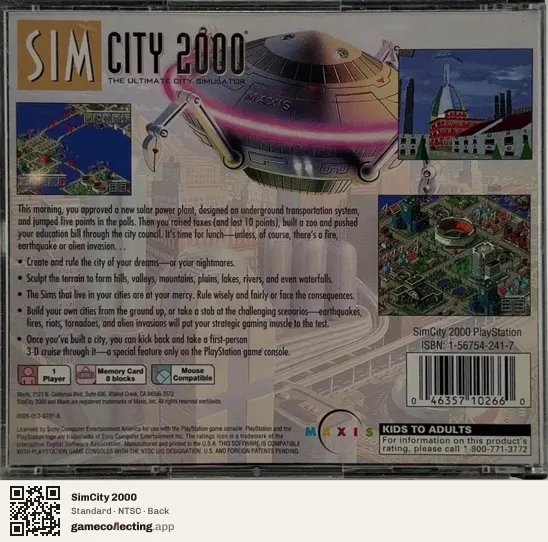 SimCity 2000 PlayStation, NTSC box back