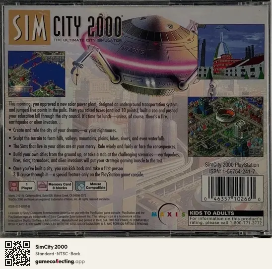 SimCity 2000 PlayStation, NTSC box back