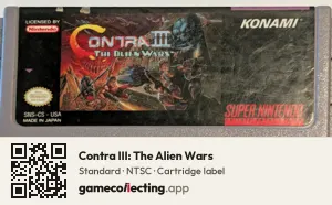 Contra III: The Alien Wars Super Nintendo Entertainment System, NTSC cartridge label
