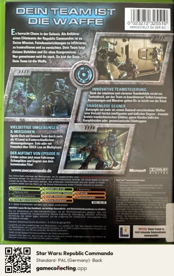 Star Wars: Republic Commando Xbox, Germany box back