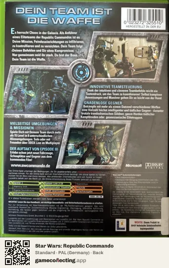 Star Wars: Republic Commando Xbox, Germany box back