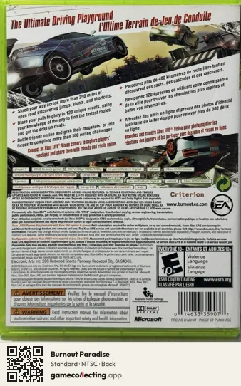Burnout Paradise Xbox 360, NTSC box back