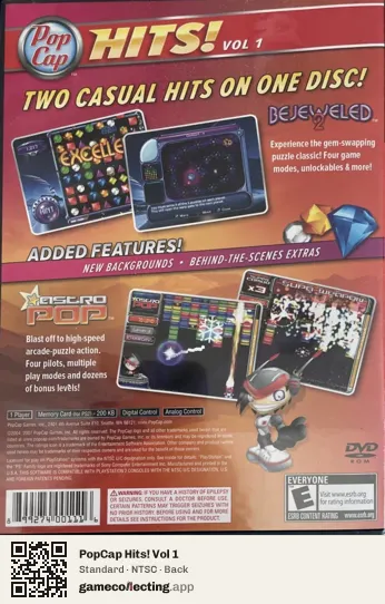 PopCap Hits! Vol 1 PlayStation 2, NTSC box back