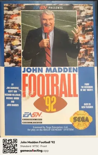 John Madden Football '92 Sega Mega Drive / Genesis, NTSC box front