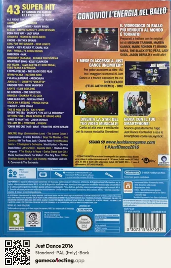 Just Dance 2016 Nintendo Wii U, Italy box back