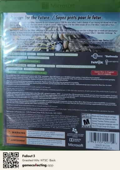 Fallout 3 Xbox 360, NTSC box back
