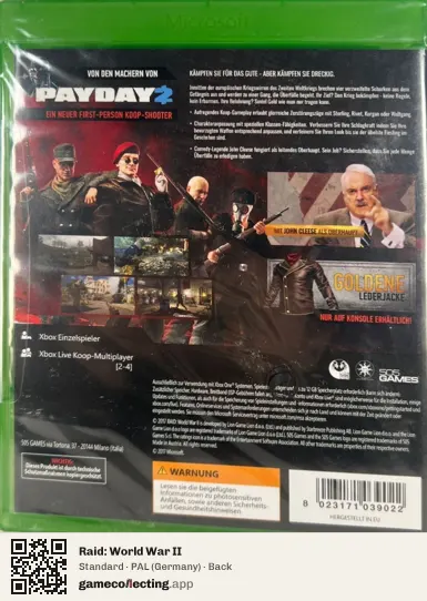 Raid: World War II Xbox One, Germany box back