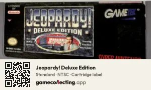 Jeopardy! Deluxe Edition Super Nintendo Entertainment System, NTSC cartridge label
