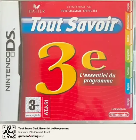 Tout Savoir 3e: L'Essentiel du Programme Nintendo DS, France box front