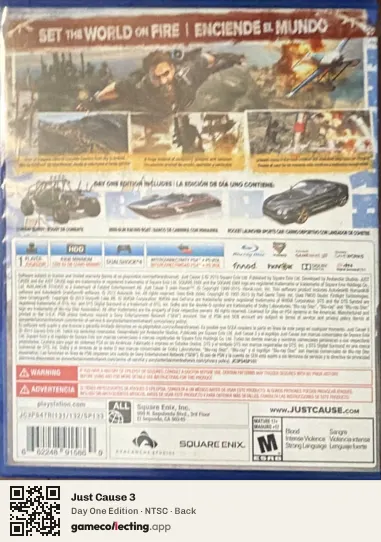 Just Cause 3 PlayStation 4, NTSC box back