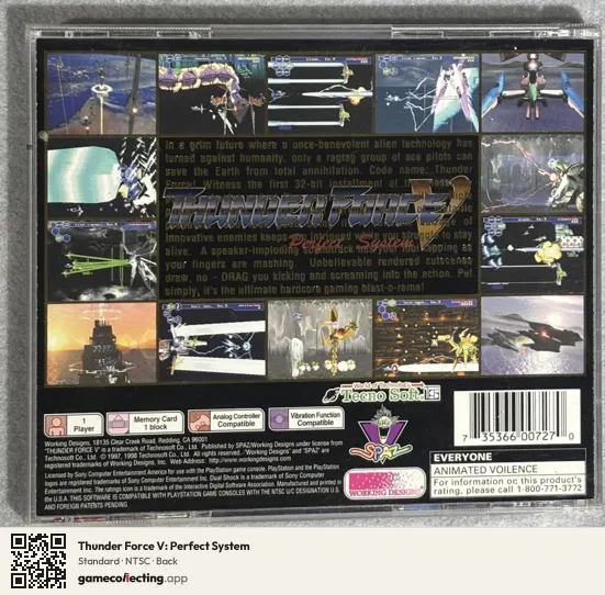 Thunder Force V: Perfect System PlayStation, NTSC box back
