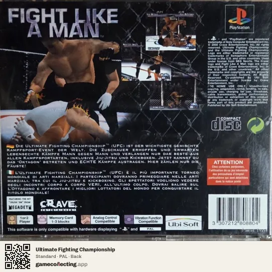 Ultimate Fighting Championship PlayStation, PAL box back