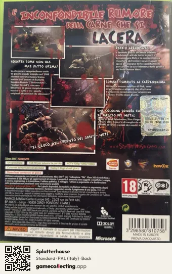 Splatterhouse Xbox 360, Italy box back
