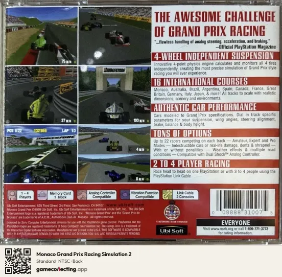 Monaco Grand Prix Racing Simulation 2 PlayStation, NTSC box back