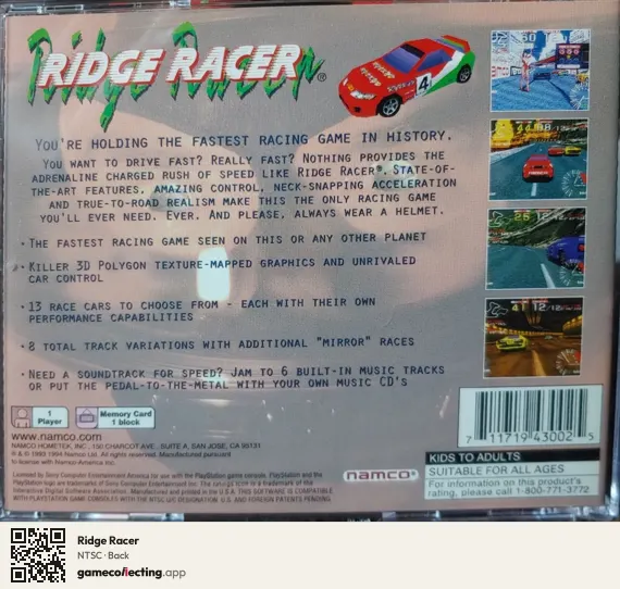 Ridge Racer PlayStation, NTSC box back