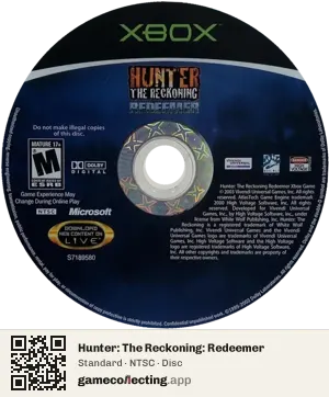 Hunter: The Reckoning: Redeemer Xbox, NTSC disc