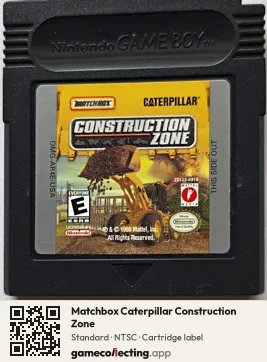 Matchbox Caterpillar Construction Zone Game Boy Color, NTSC cartridge label