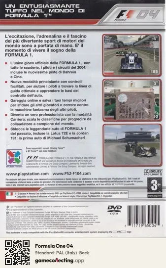 Formula One 04 PlayStation 2, Italy box back
