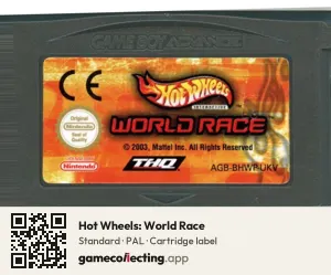 Hot Wheels: World Race Game Boy Advance, PAL cartridge label