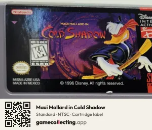 Maui Mallard in Cold Shadow Super Nintendo Entertainment System, NTSC cartridge label