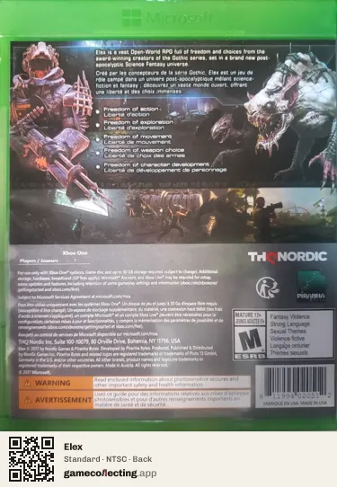 Elex Xbox One, NTSC box back