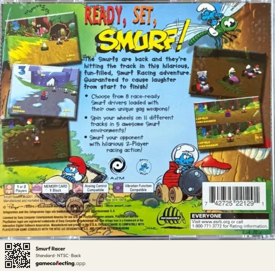Smurf Racer PlayStation, NTSC box back
